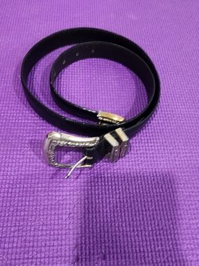Brighton Black Leather Belt with Silver Buckle Size 38"